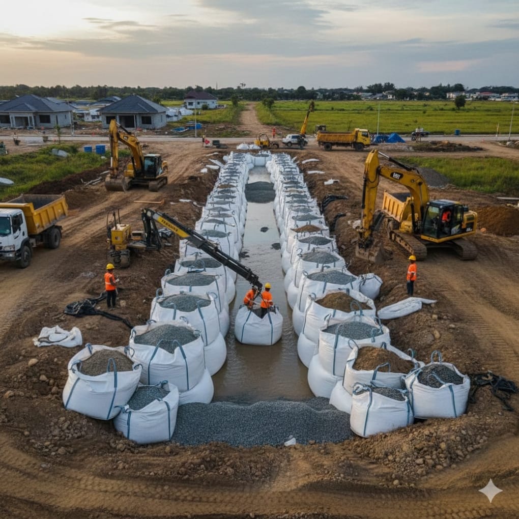 Sistem drainase dengan jumbo bag