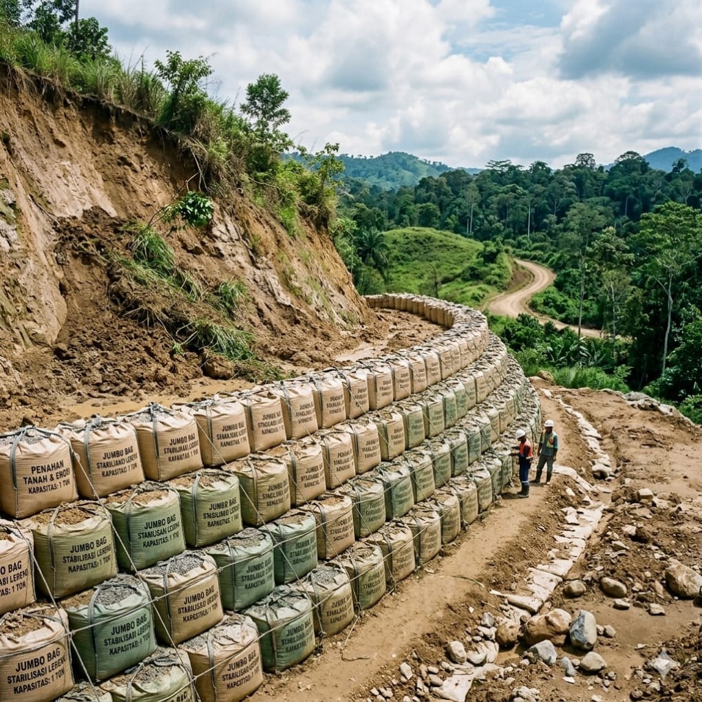 Menahan batas tanah dengan jumbo bag