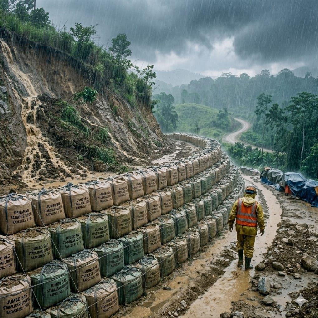 Menahan batas tanah dengan jumbo bag