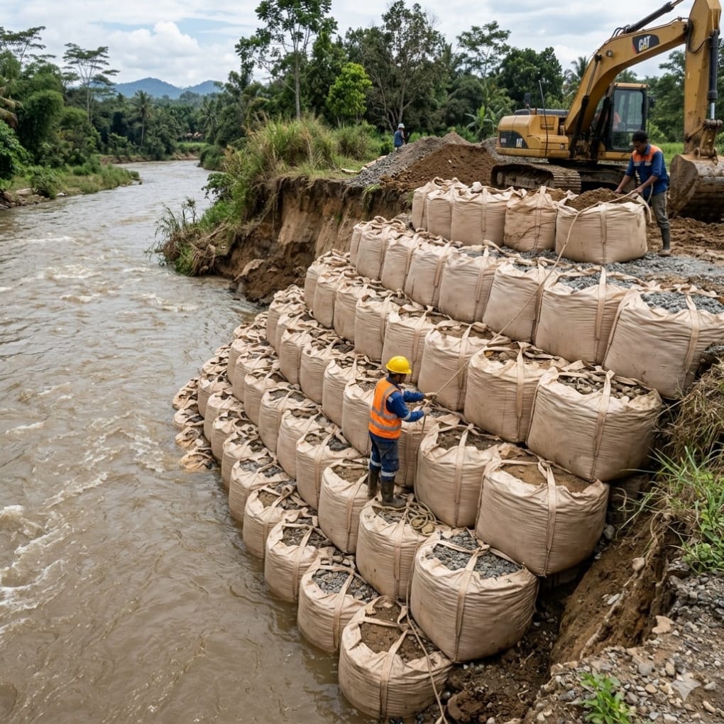 Menahan erosi dengan susunan jumbo bag